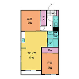 パストラル Ｍ2 1階2LDKの間取り