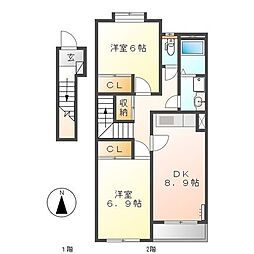 エルヴェ南小向A棟 2DKの間取図画像