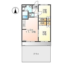 Ｂｉｖｅｒｙ　Ｃｏｕｒｔ　68 1階2LDKの間取り