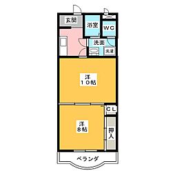 ルミナス中浜 1階2Kの間取り