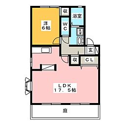 ラ・フィーネ曙　A 1階1LDKの間取り
