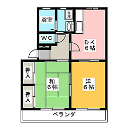 スカイハイツフジ 2DKの間取図画像