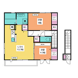 ウェストテラス大西 2階2LDKの間取り