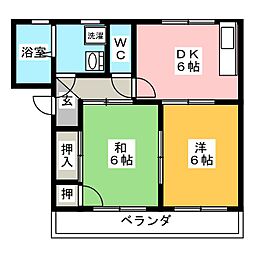 エスポワールフジD 2DKの間取図画像