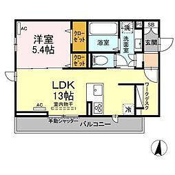 ヴィラ胡蝶 1LDKの間取図画像