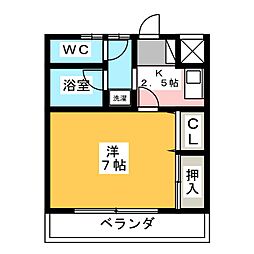 グリーンコート花中 1Kの間取図画像
