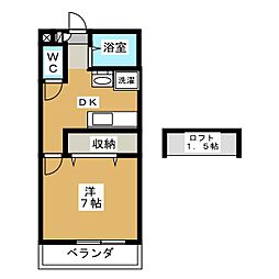 シャンティA 1Kの間取図画像