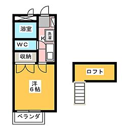 ウイングコート中藤B 1Kの間取図画像