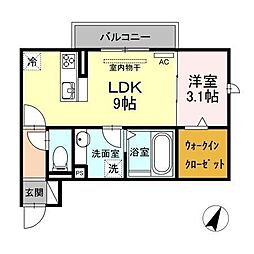 ティー.アイビーB 1LDKの間取図画像