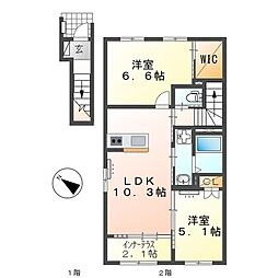 ポスコ三本木 II 2LDKの間取図画像