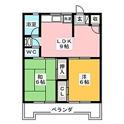 ハイツてじま 2DKの間取図画像