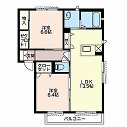 ビューテラス山田一番町 2LDKの間取図画像