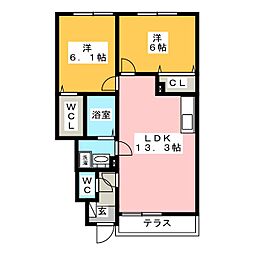 Vill neuve　Ｂ棟 1階2LDKの間取り