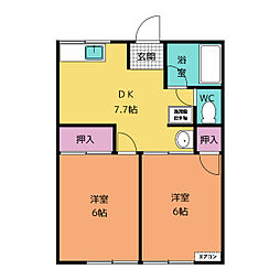 シティハイム　フキＡ 1階2DKの間取り