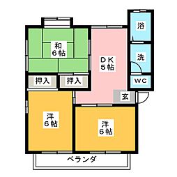 オアシス・ＫI 2階3DKの間取り