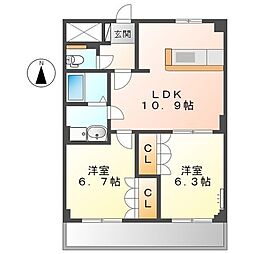 サンタプレイスIII 2階2LDKの間取り