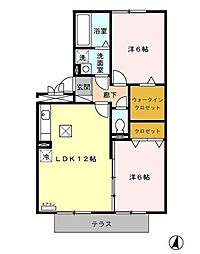 セジュール和幸　A 2階2LDKの間取り