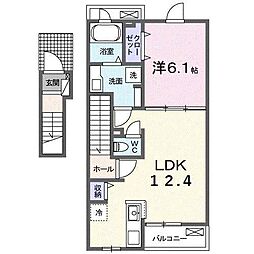 シャルマン　ツー 2階1LDKの間取り
