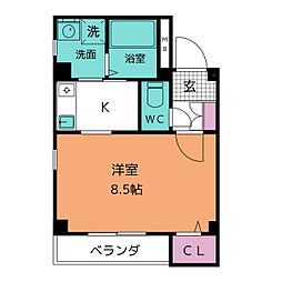 Ｈｉｌｌ　ｓｉｄｅ山の神 2階1Kの間取り
