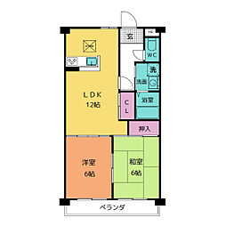 コーラル半田 1階2LDKの間取り