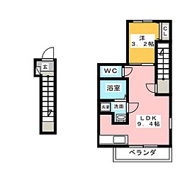 ダイヤモンドヒルズ稲穂B 2階1LDKの間取り