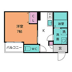 LECOCON半田VI 3階1Kの間取り