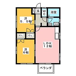 ラ・プランタン 2階2LDKの間取り