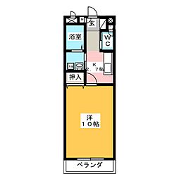 グリーンフィールド 2階1Kの間取り