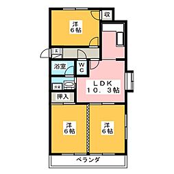 第二アンビシャス 3階3DKの間取り