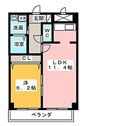カーサ住吉 2階1LDKの間取り
