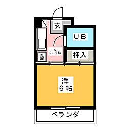 ベレッツァ白山 2階1Kの間取り