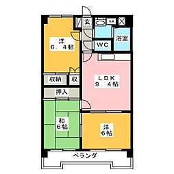 サンライズ旭 4階3LDKの間取り