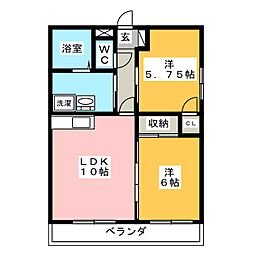 アレグリア浜 1階2LDKの間取り