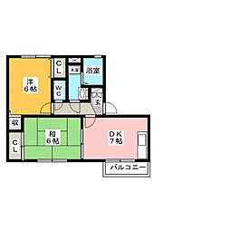 グリーンハイツ 2DKの間取図画像