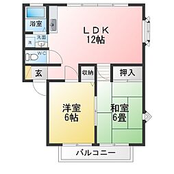 サンビレッジ住吉D棟 2LDKの間取図画像