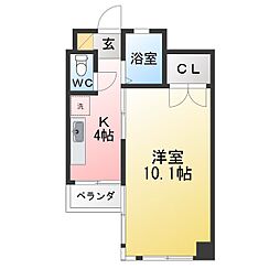 サワータウン白山 1Kの間取図画像