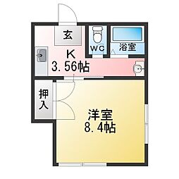 クリスティ緒川 1Kの間取図画像