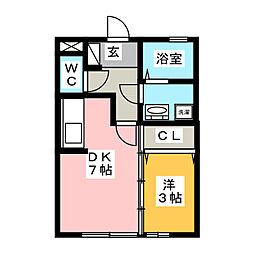 フォンテーヌ1 1DKの間取図画像