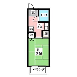 リバーハイツ 1階1Kの間取り