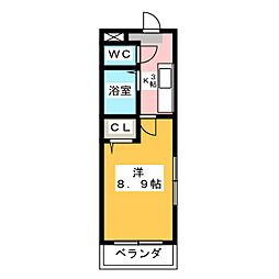 キャッスル八事 2階1Kの間取り