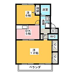 メゾン八事 1階2DKの間取り