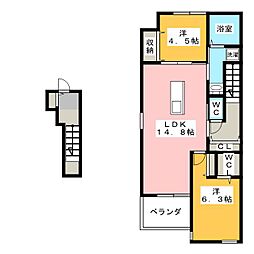 ヘーベルメゾン高蔵寺南棟 2階2LDKの間取り