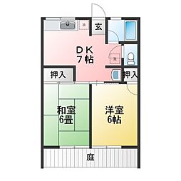 シティハイム東野 2DKの間取図画像