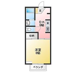 リバーサイドキャッスル 1DKの間取図画像