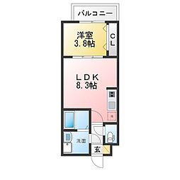 ジーメゾン高蔵寺ブレイズ 1LDKの間取図画像