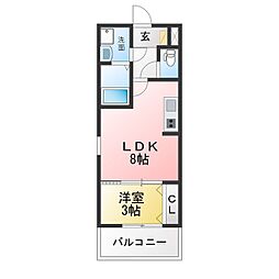 ジーメゾン春日井セレーノ 1LDKの間取図画像