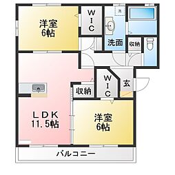 リヴァーレ 2LDKの間取図画像