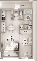 GK terrace 不二ガ丘 1LDKの間取図画像