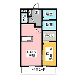 サン・フレンズ鈴木弐号 1LDKの間取図画像