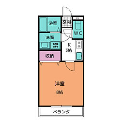 ワッフル 3階1Kの間取り